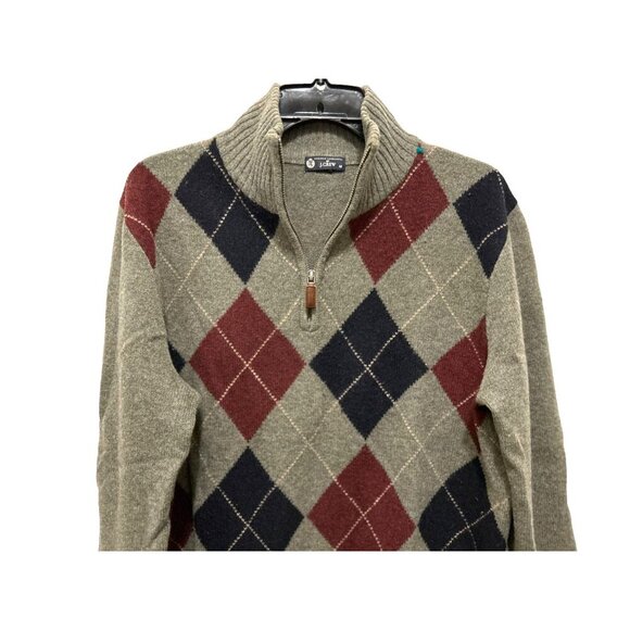 J.Crew Lambswool Sage Argyle 1/4 Zip Sweater Preppy Pullover Size Med - Picture 2 of 9